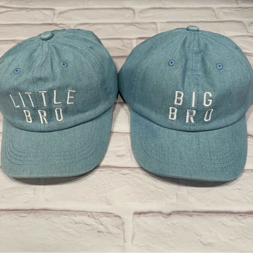 BOUTIQUE Abby & Evie Blue Big Brother Little Brother Matching Hats 100% Cotton